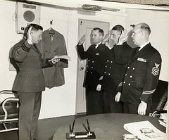 On right. Re-enlistment on USS Oriskany (CV-34)